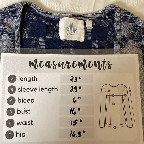 HWR‎ Anthropologie Cardigan Small Navy Gray Checkerboard Silk Cotton Blend - Picture 15 of 15